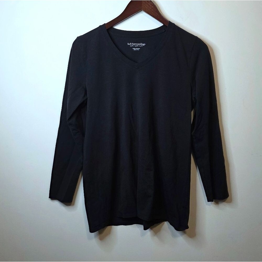 Soft Surroundings Black V-neck Long Sleeve Top Size Petite Medium